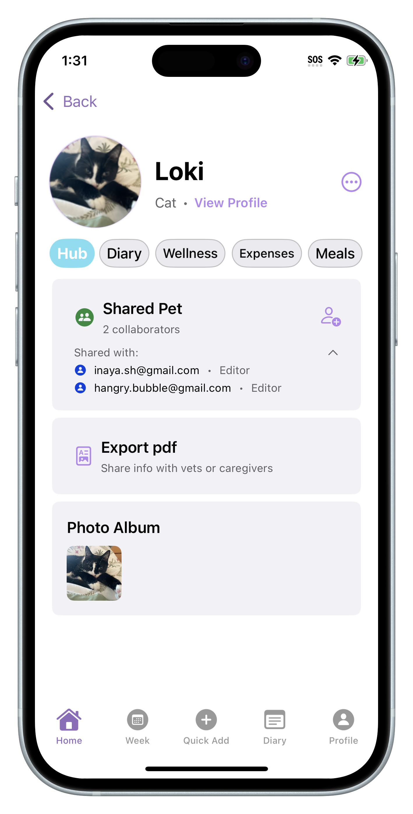 Shared pet care screenshot